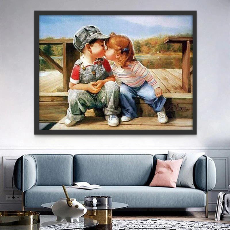 El Beso entre Niño y Niña Pintar por Números Niños