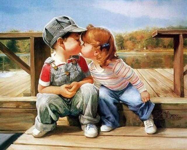El Beso entre Niño y Niña Pintar por Números Niños