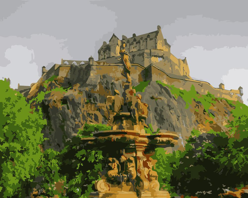 El Castillo en la Cima de Montaña Pintar por Números