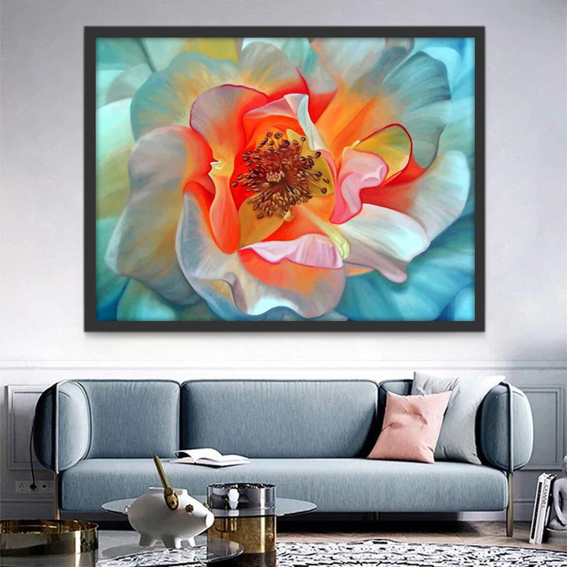El Interior de Flor Hermosa de Color Blanco y Azul Pintar por Números