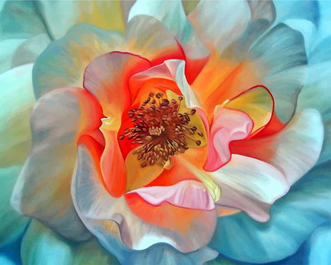 El Interior de Flor Hermosa de Color Blanco y Azul Pintar por Números