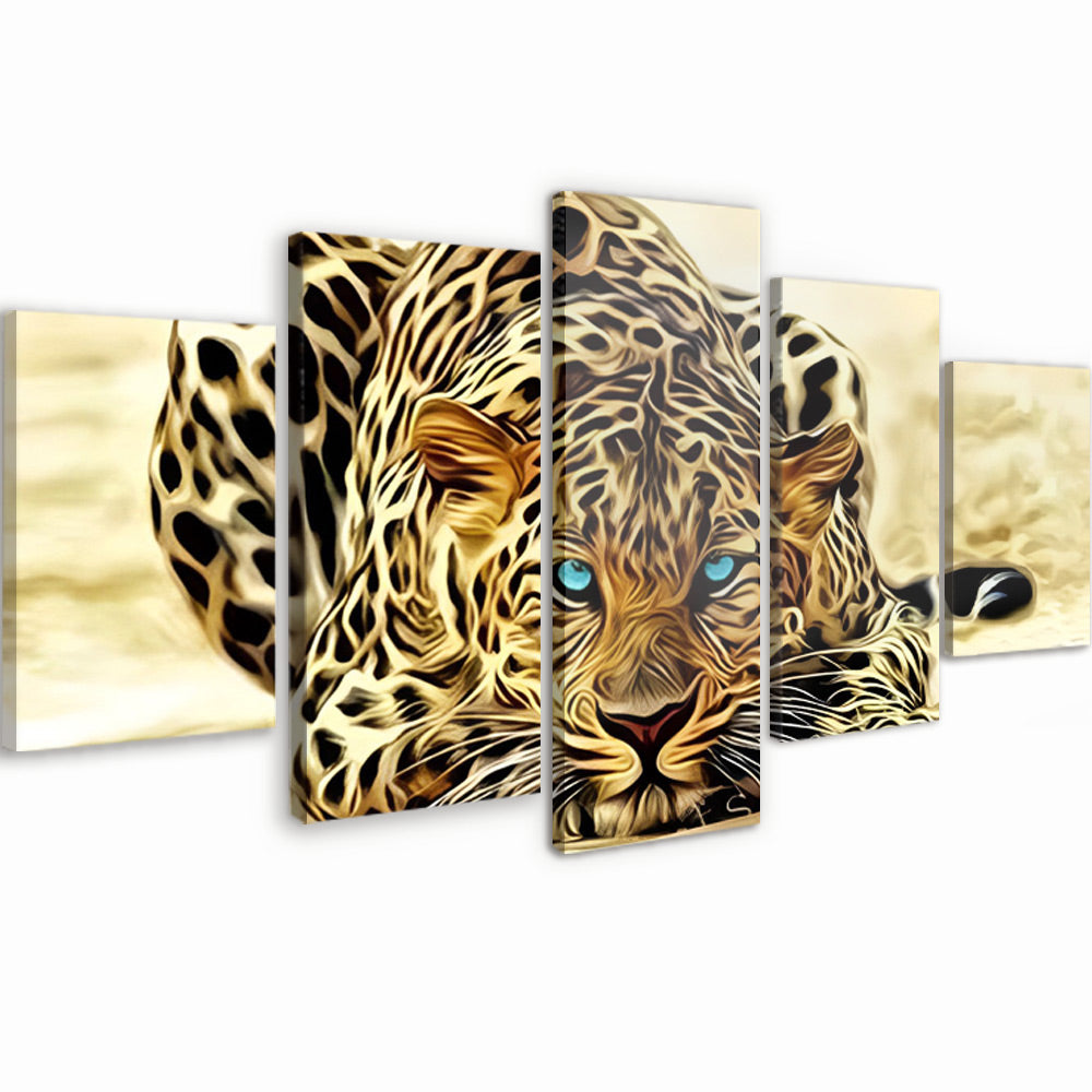 El Leopardo con Ojos Azules 5 Partes Pintar por Números