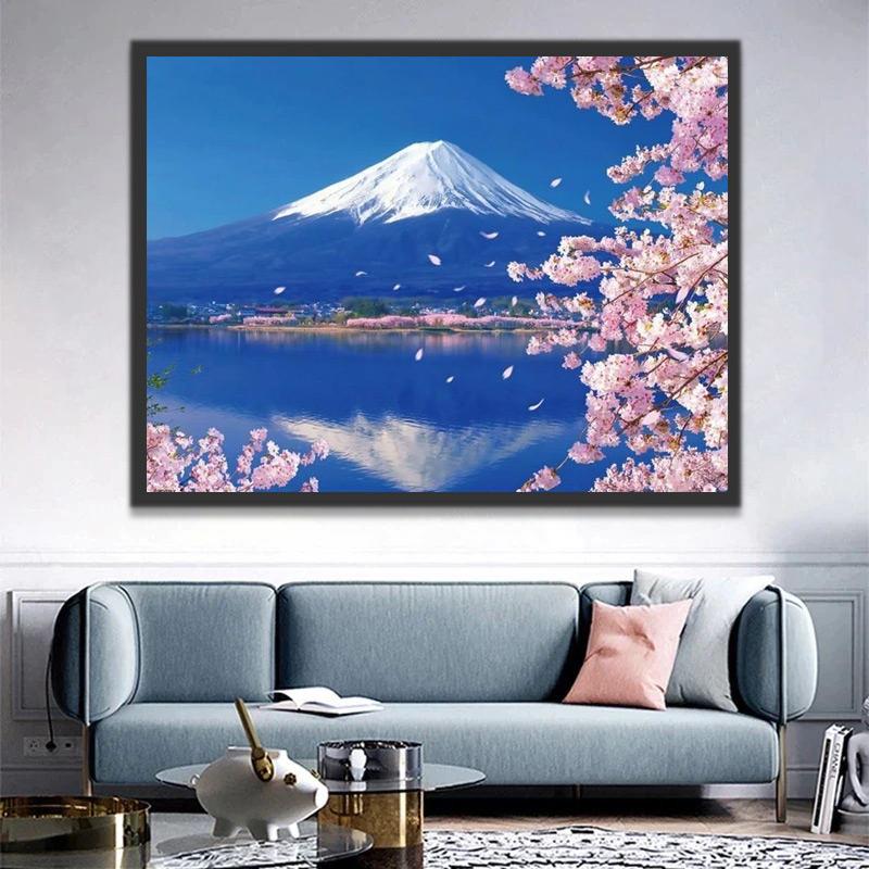 El Monte Fuji y Sakura Rosada Pintar por Números