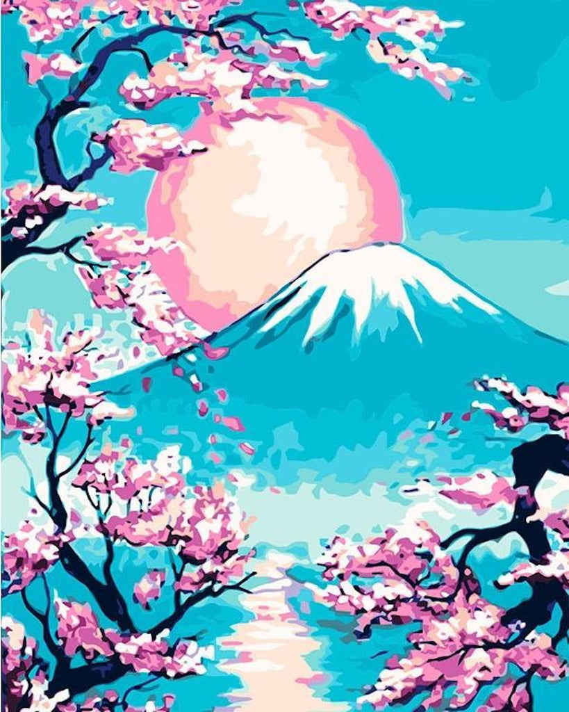 El Monte Fuji y Sakura Rosada Pintar por Números Niños