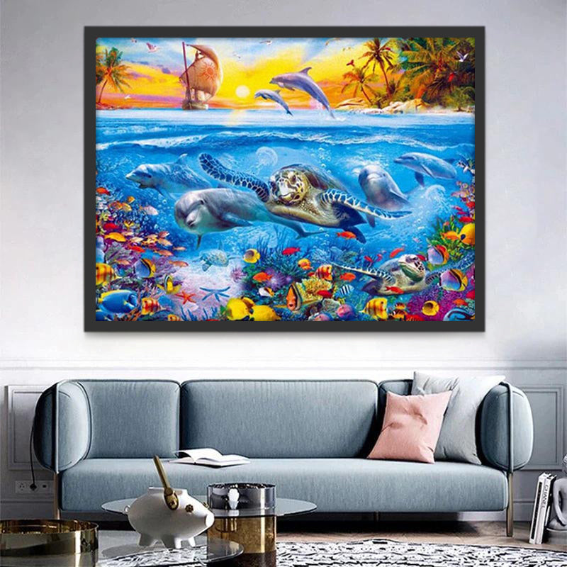 El Mundo Submarino y Puesta del Sol Pintar por Números