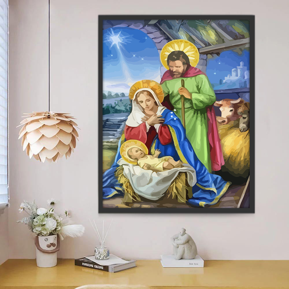 El Nacimiento de Jesús y la Virgen María Pintar por Números