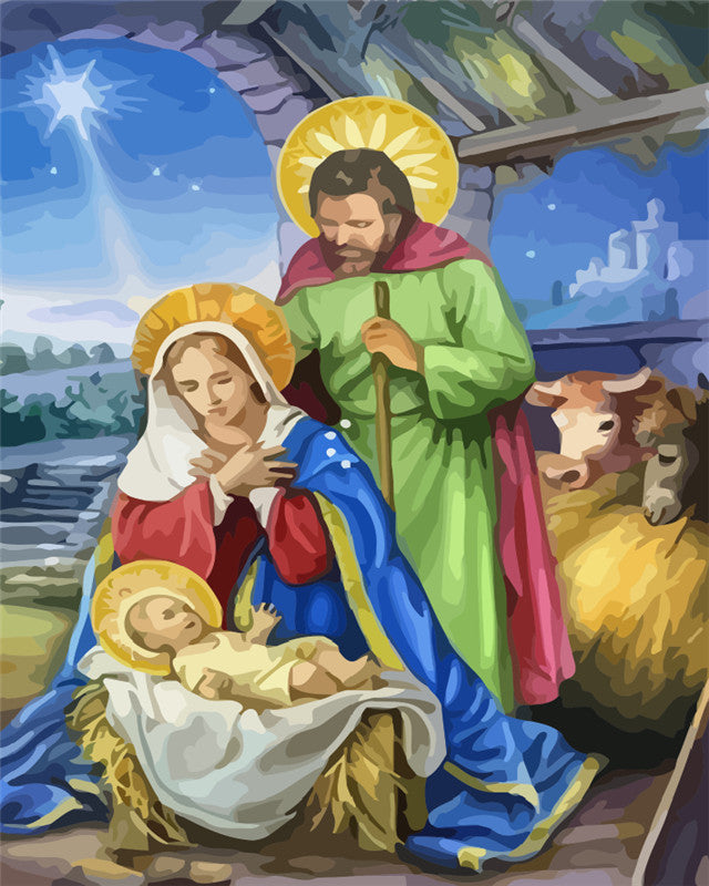 El Nacimiento de Jesús y la Virgen María Pintar por Números