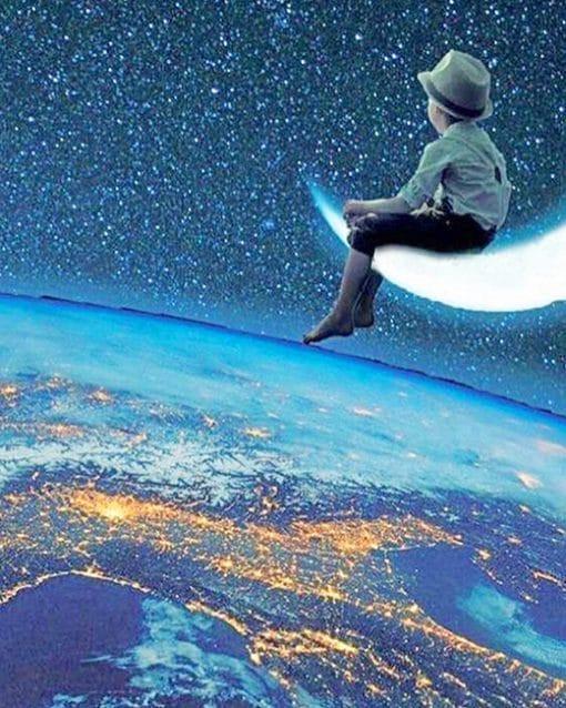 El Niño y la Luna Encima de la Tierra Pintar por Números