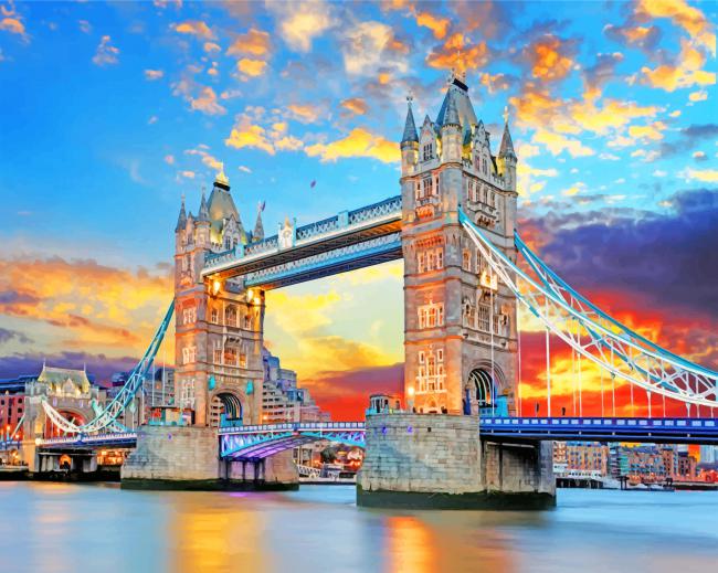 El Puente de la Torre al Atardecer Pintar por Números