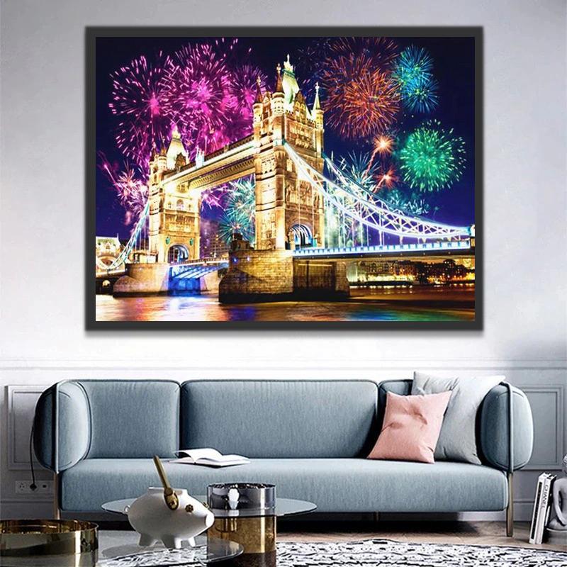 El Puente de la Torre y Fuegos Artificiales Pintar por Números
