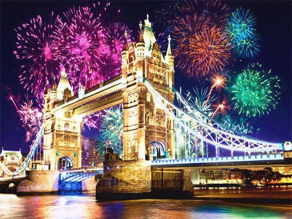 El Puente de la Torre y Fuegos Artificiales Pintar por Números
