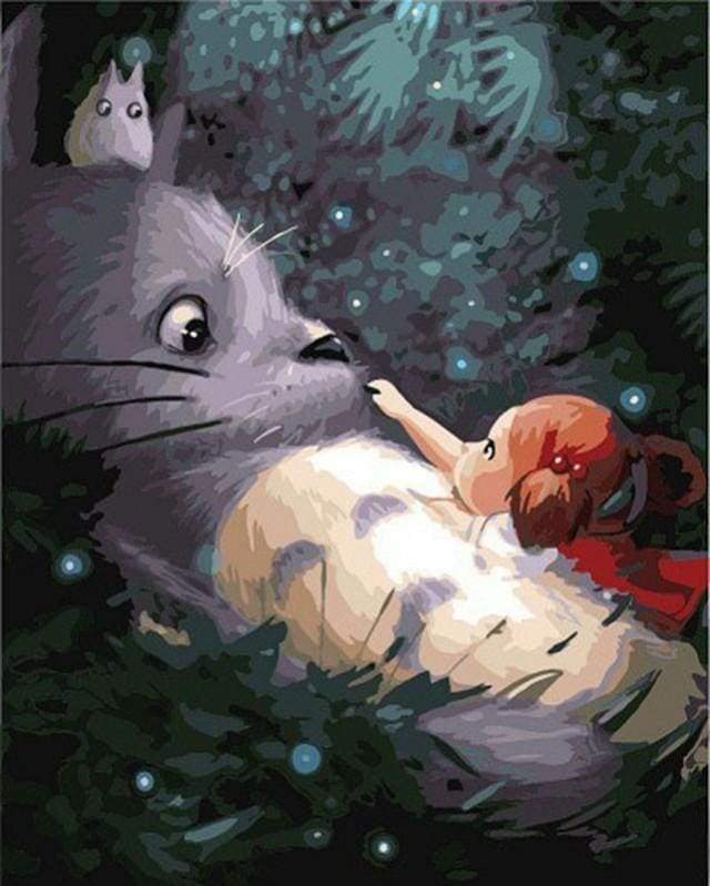 El Totoro y la Niña en el Bosque Pintar por Números