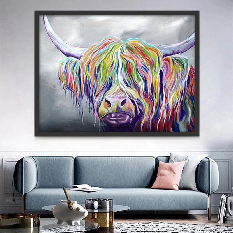 El Yak Colorido en el Fondo Gris Pintar por Números