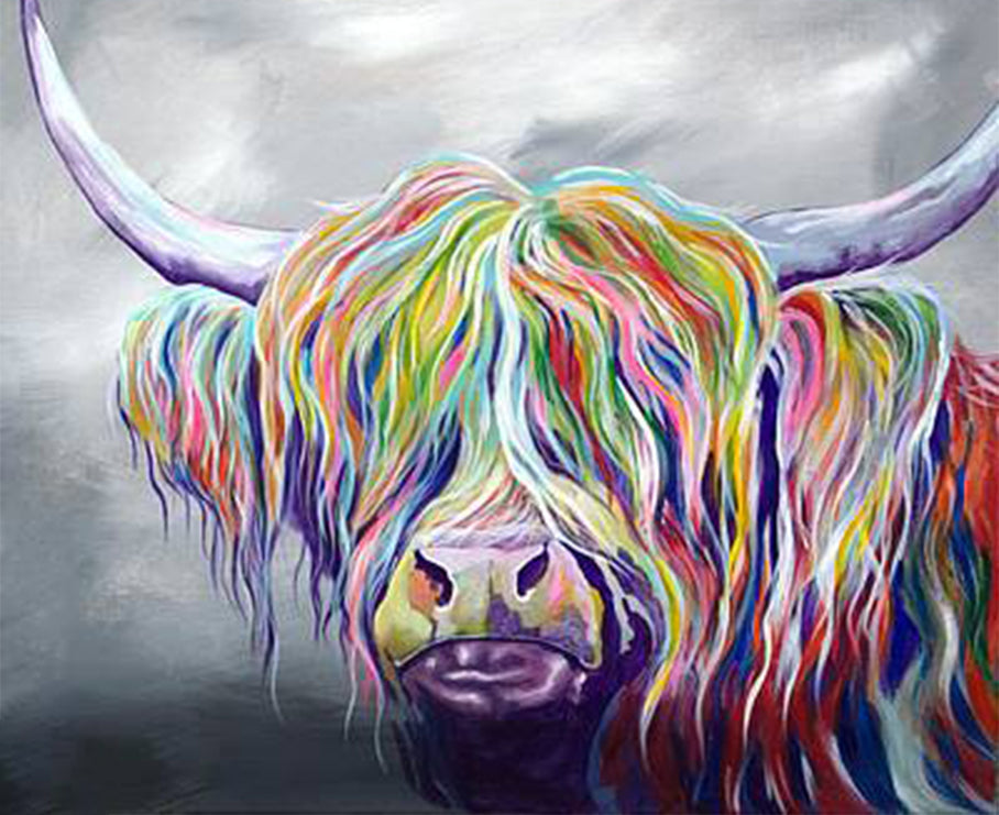 El Yak Colorido en el Fondo Gris Pintar por Números