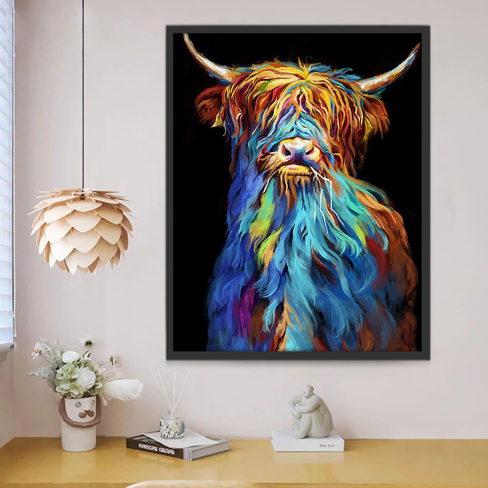 El Yak de Melena Colorida con Fondo Negro Pintar por Números