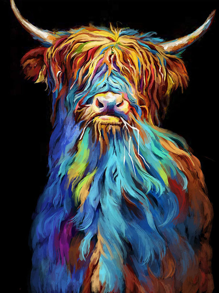 El Yak de Melena Colorida con Fondo Negro Pintar por Números