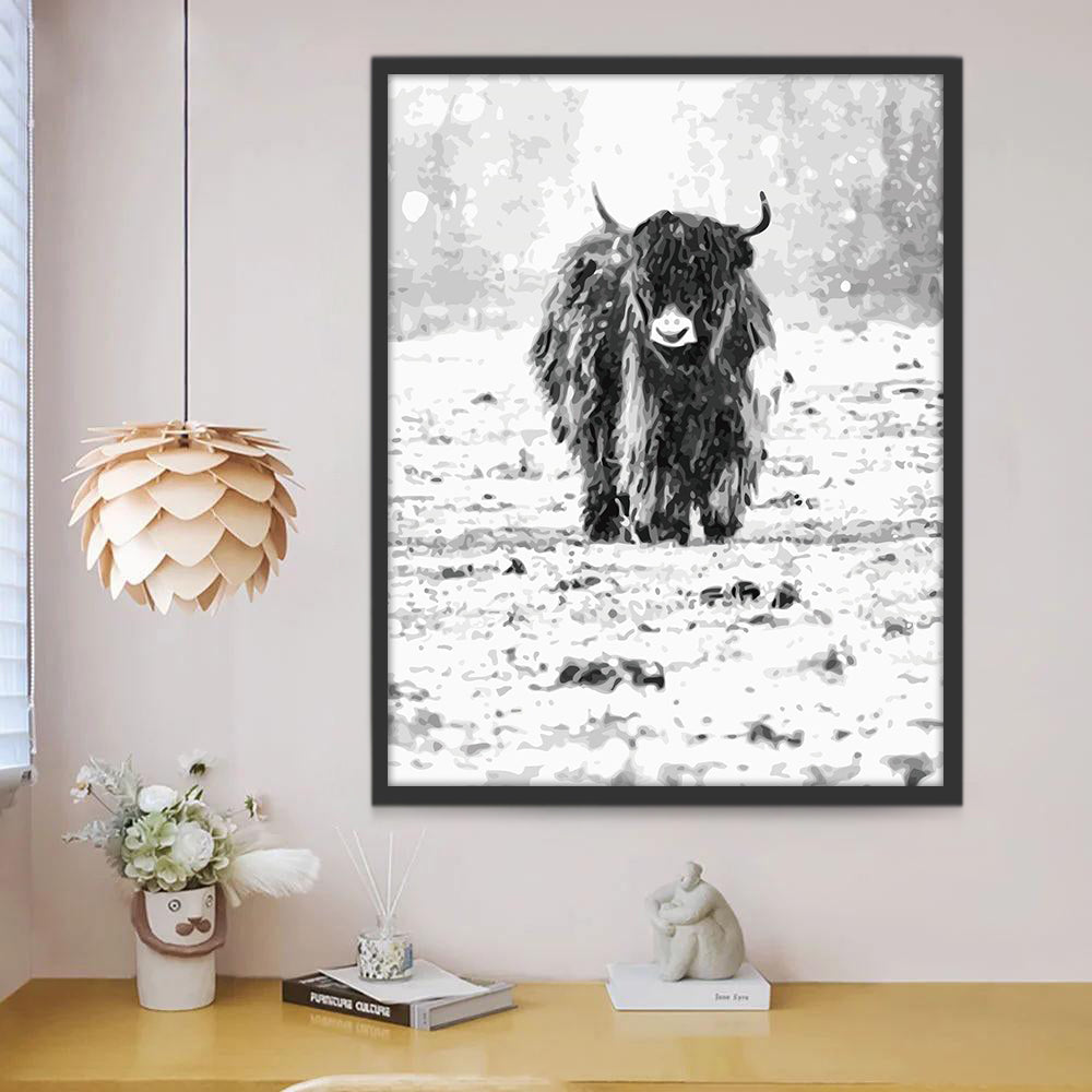 El Yak en Blanco y Negro en el Invierno Pintar por Números