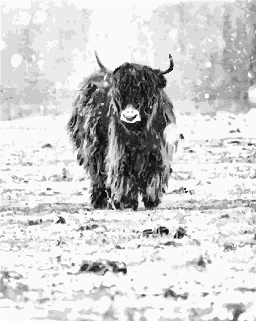 El Yak en Blanco y Negro en el Invierno Pintar por Números