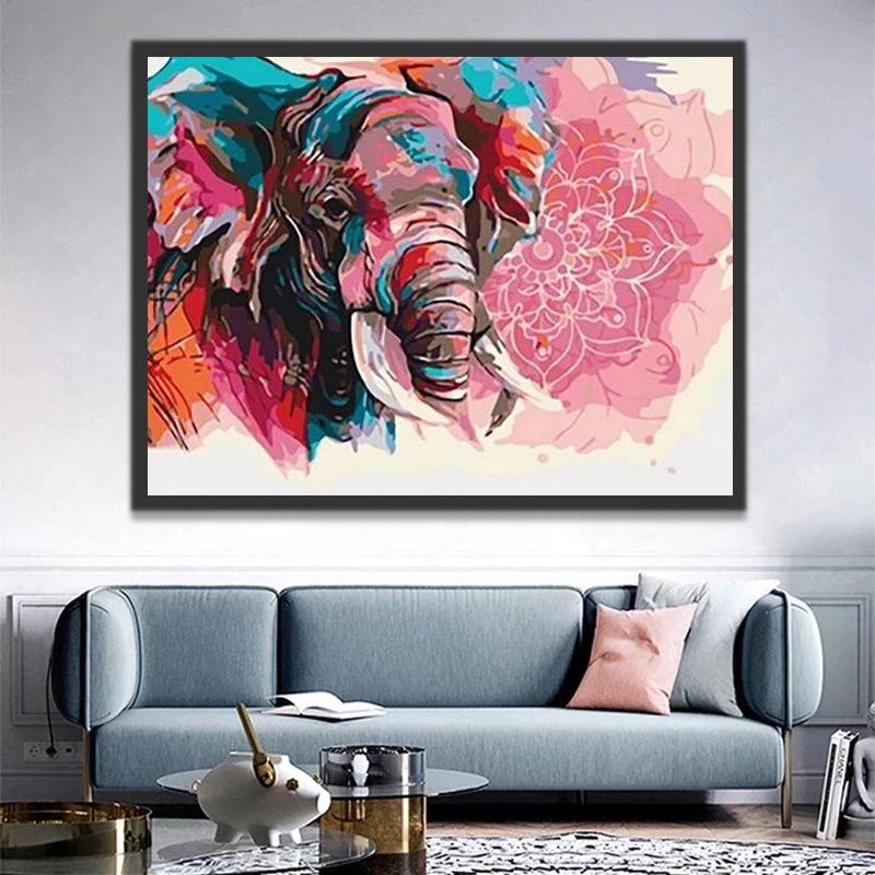 Elefante Abstracto Colorido y Flor Rosa Pintar por Números