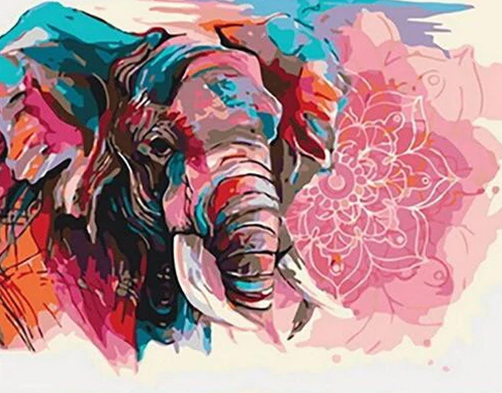 Elefante Abstracto Colorido y Flor Rosa Pintar por Números