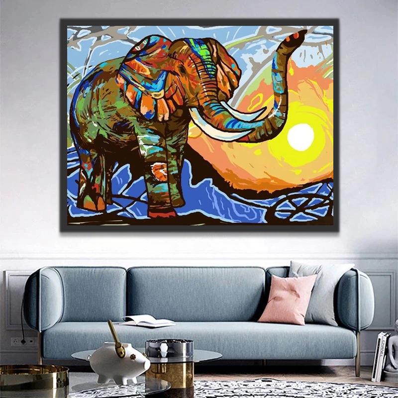 Elefante Abstracto y el Sol Pintar por Números