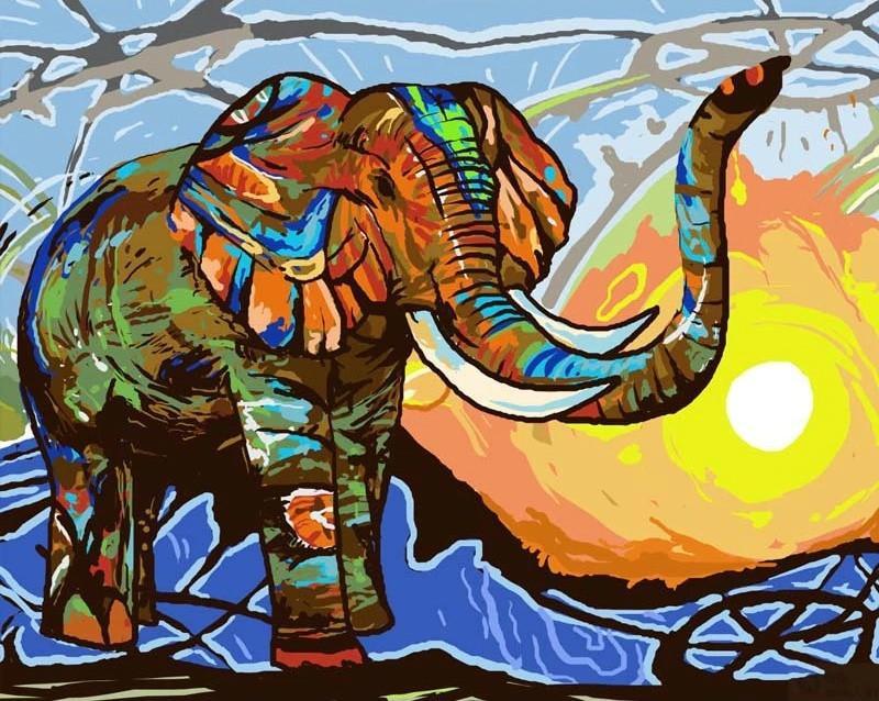 Elefante Abstracto y el Sol Pintar por Números