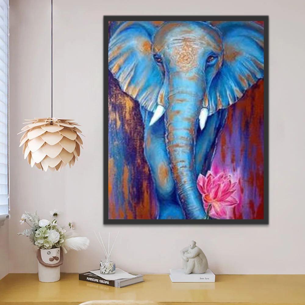 Elefante Azul y Loto Rosado Pintar por Números