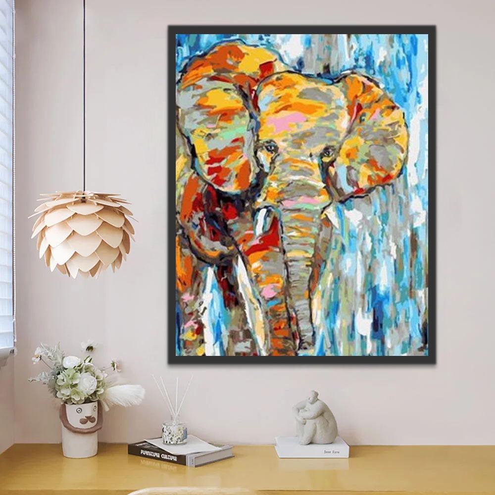 Elefante Colorido Abstracto y Fondo Azul Pintar por Números
