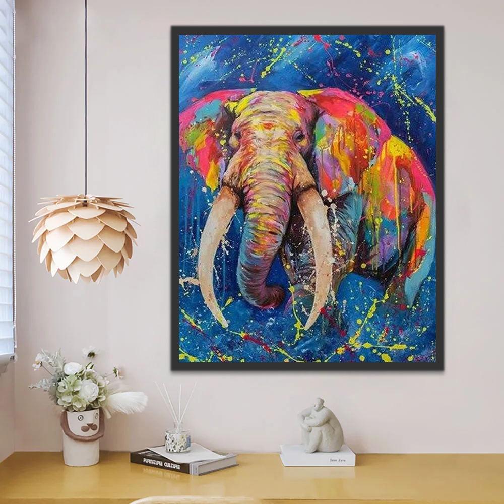 Elefante Colorido y Fondo Azul Pintar por Números