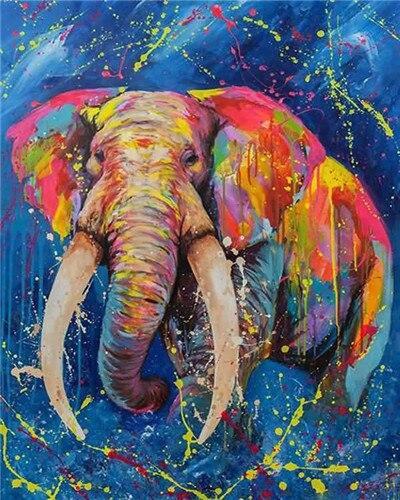 Elefante Colorido y Fondo Azul Pintar por Números