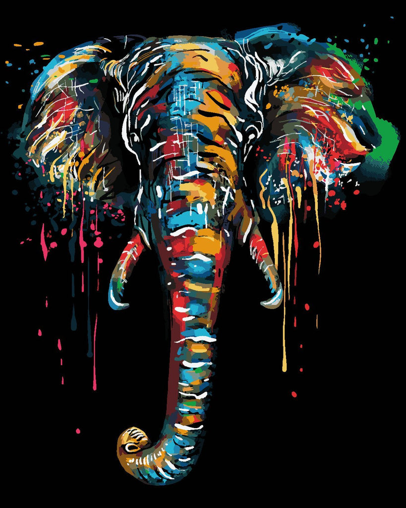 Elefante Colorido y Fondo Negro Pintar por Números