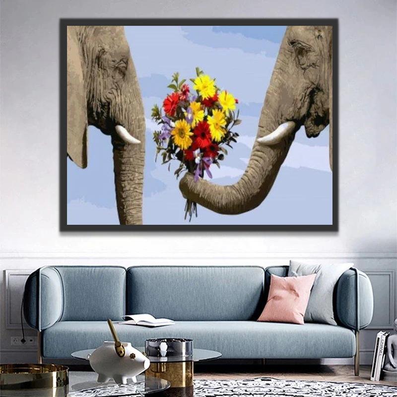 Elefante Dando Flores al Otro Elefante Pintar por Números
