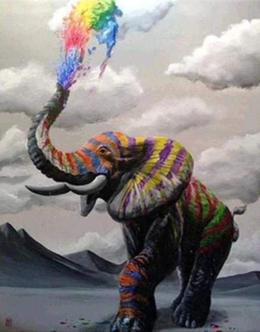 Elefante de Colores y Agua Colorida Pintar por Números