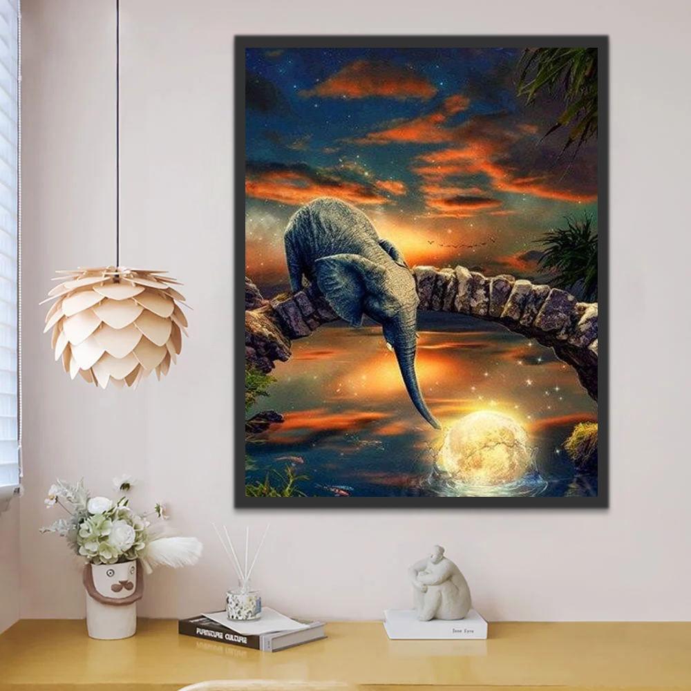 Elefante en Puente Salvando la Luna de Agua Pintar por Números