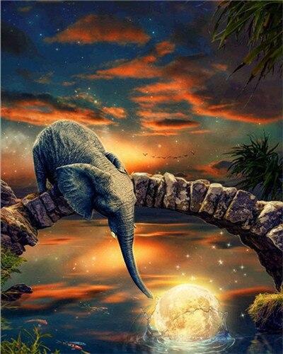 Elefante en Puente Salvando la Luna de Agua Pintar por Números