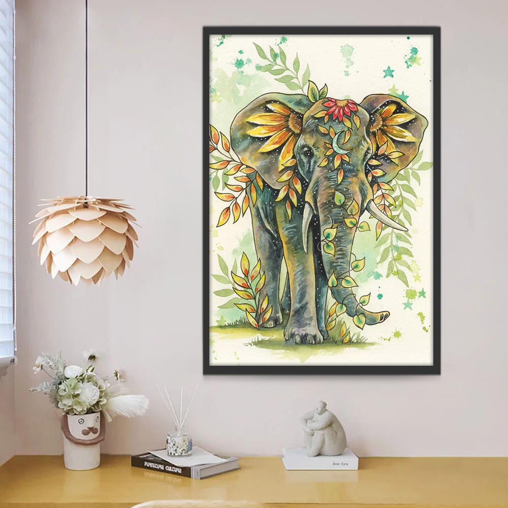 Elefante Hermoso y Hojas Verdes Pintar por Números