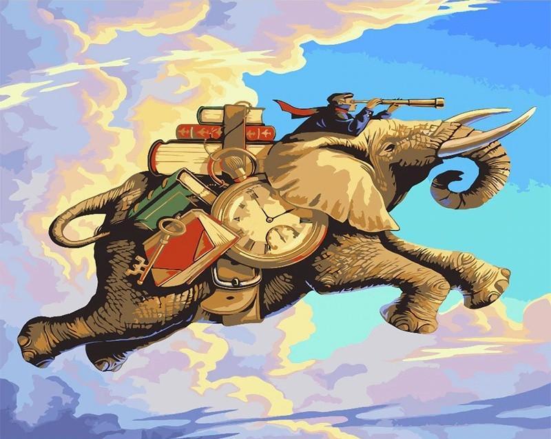 Elefante Volando con Libros Pintar por Números