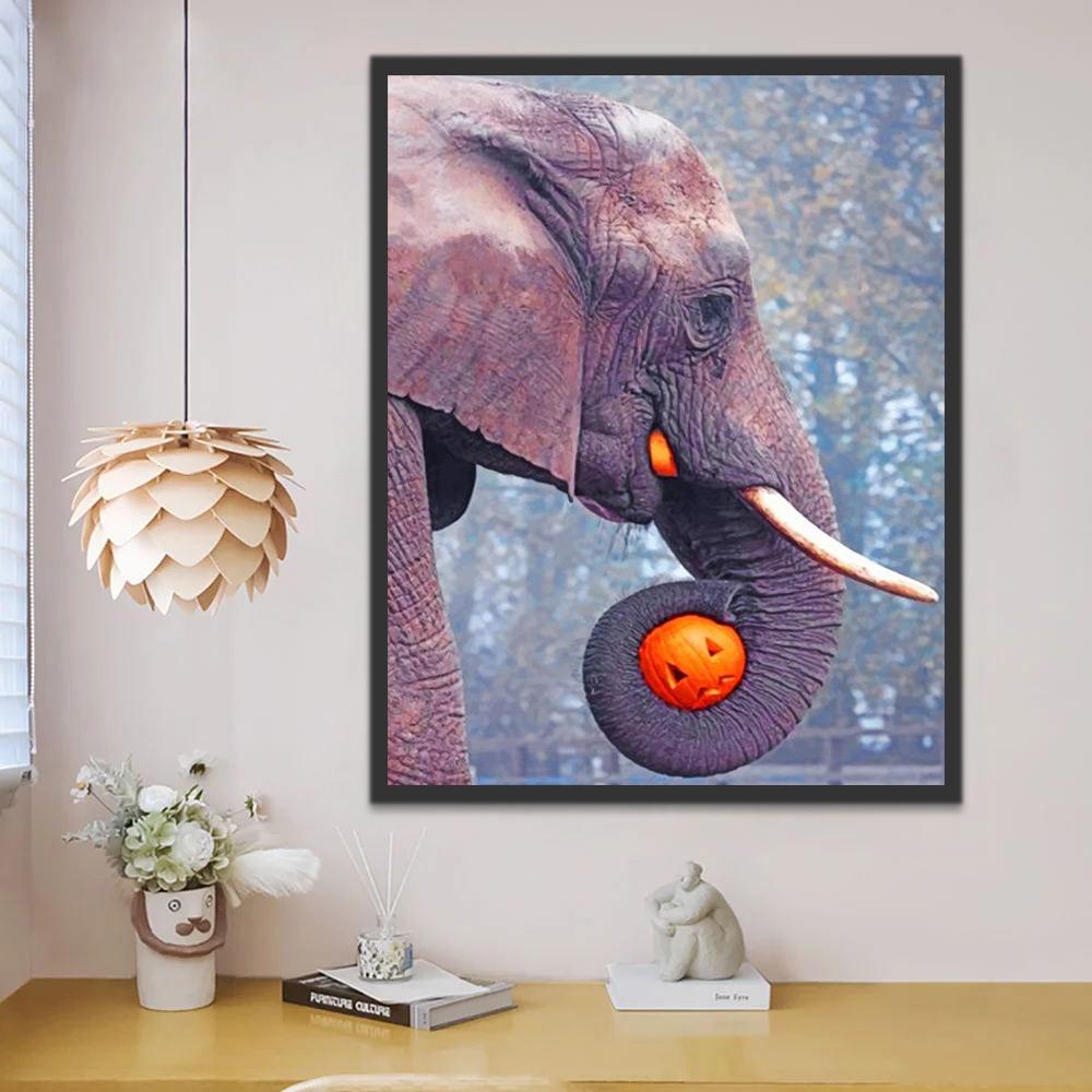 Elefante y Calabaza de Halloween Pintar por Números