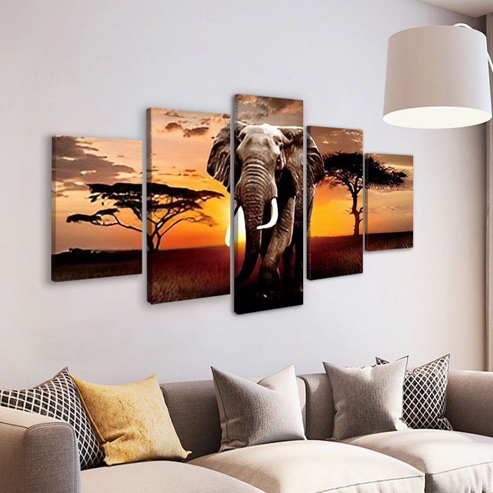 Elefante y Dos Árboles 5 Partes Pintar por Números