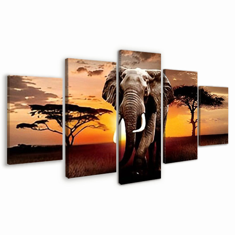Elefante y Dos Árboles 5 Partes Pintar por Números