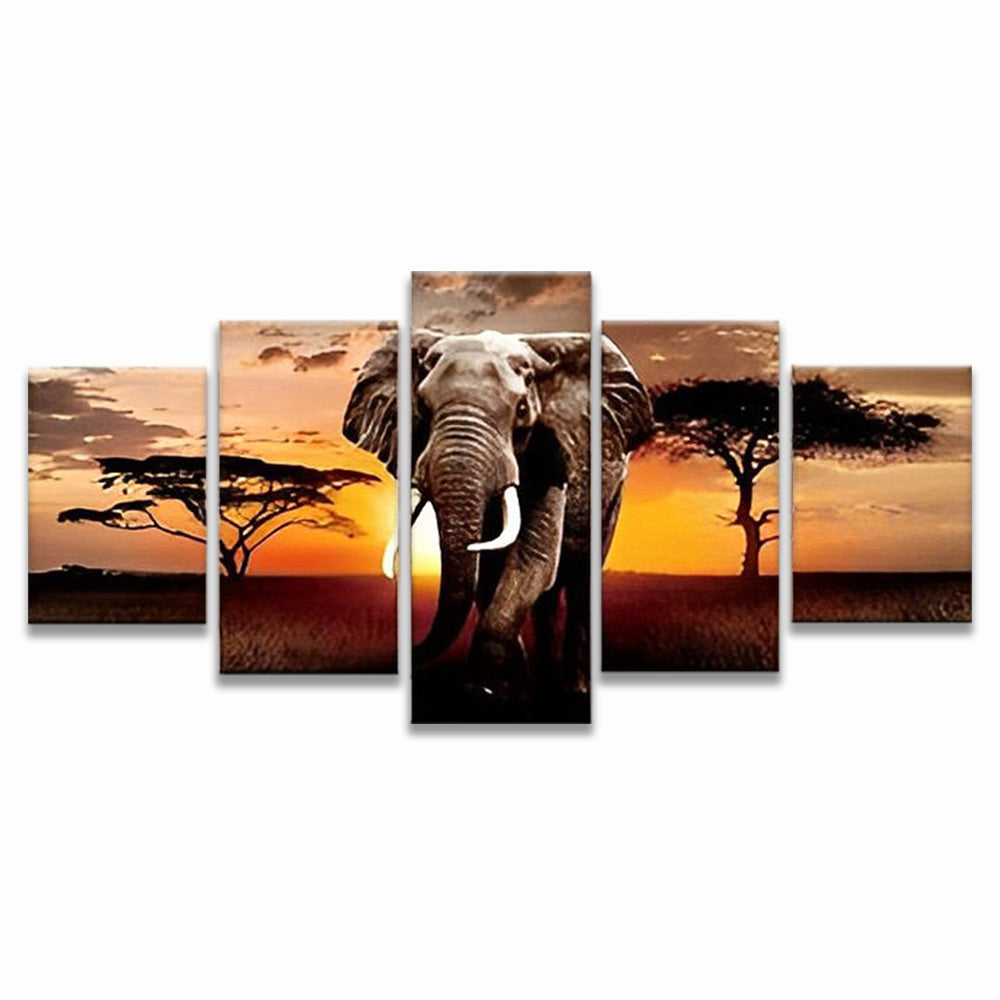 Elefante y Dos Árboles 5 Partes Pintar por Números