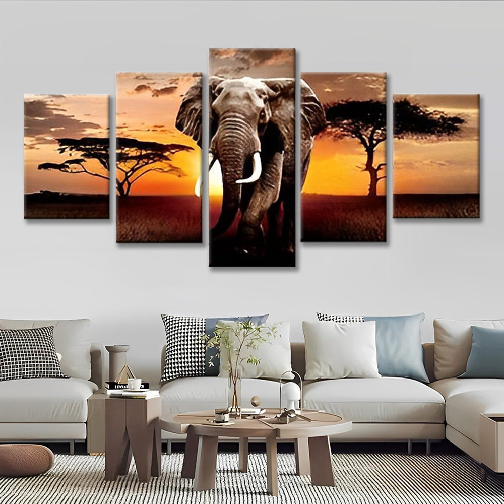 Elefante y Dos Árboles 5 Partes Pintar por Números