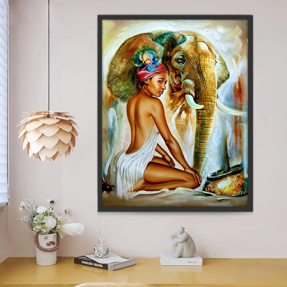 Elefante y Mujer Pintar por Números