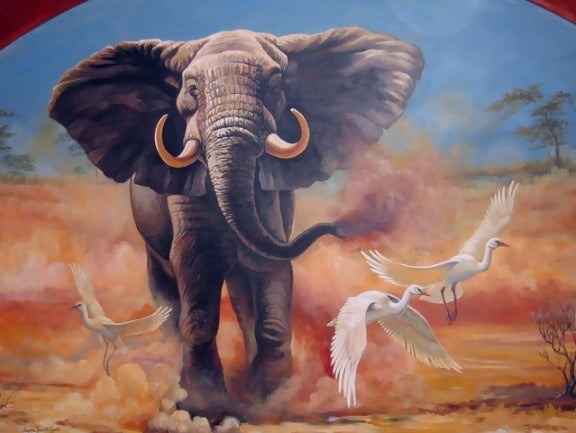 Elefante y Pájaros Blancos Pintar por Números