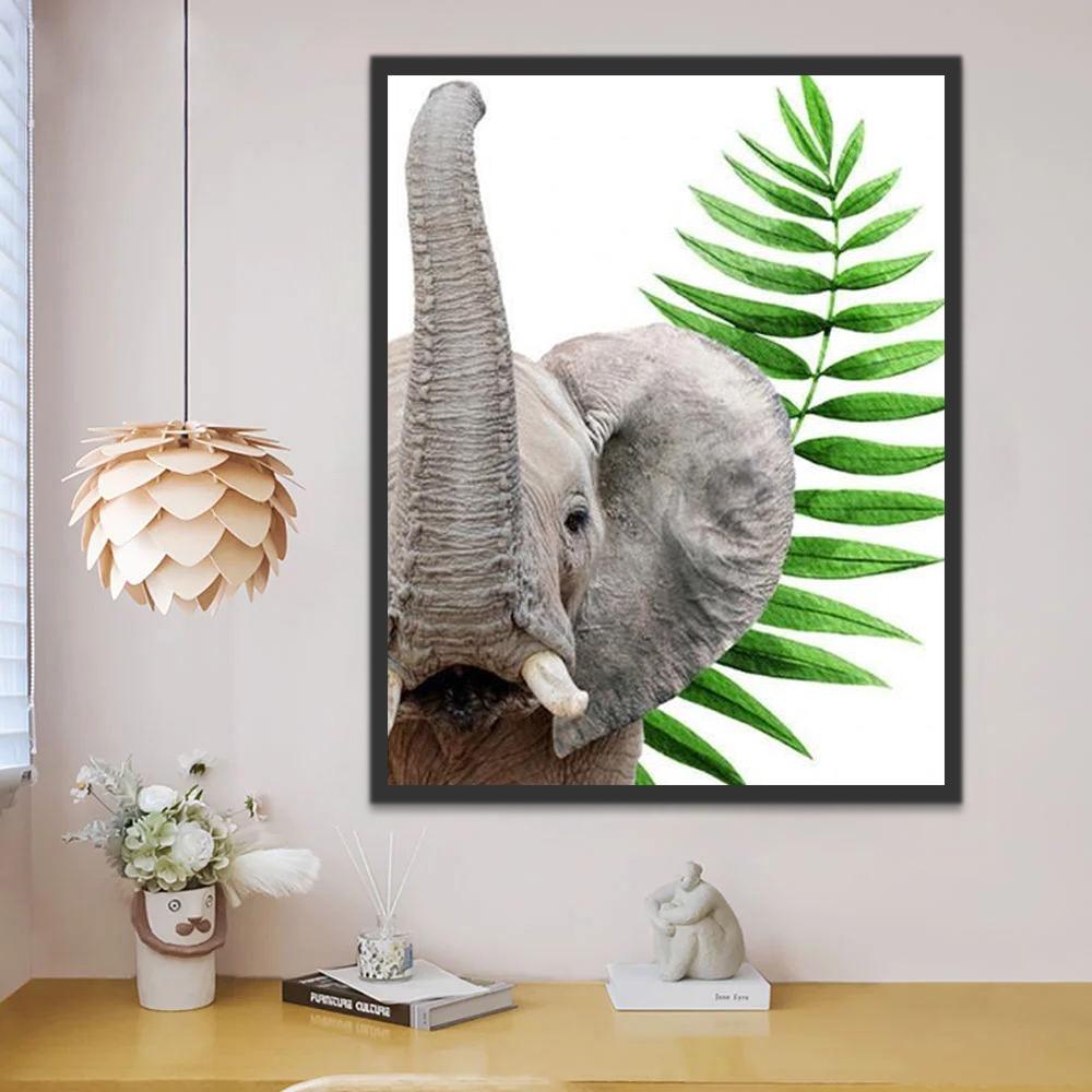 Elefante y Rama Verde Pintar por Números