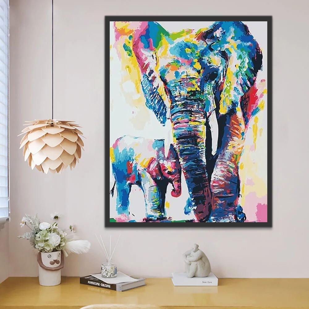 Elefante y Su Niño Coloridos Pintar por Números
