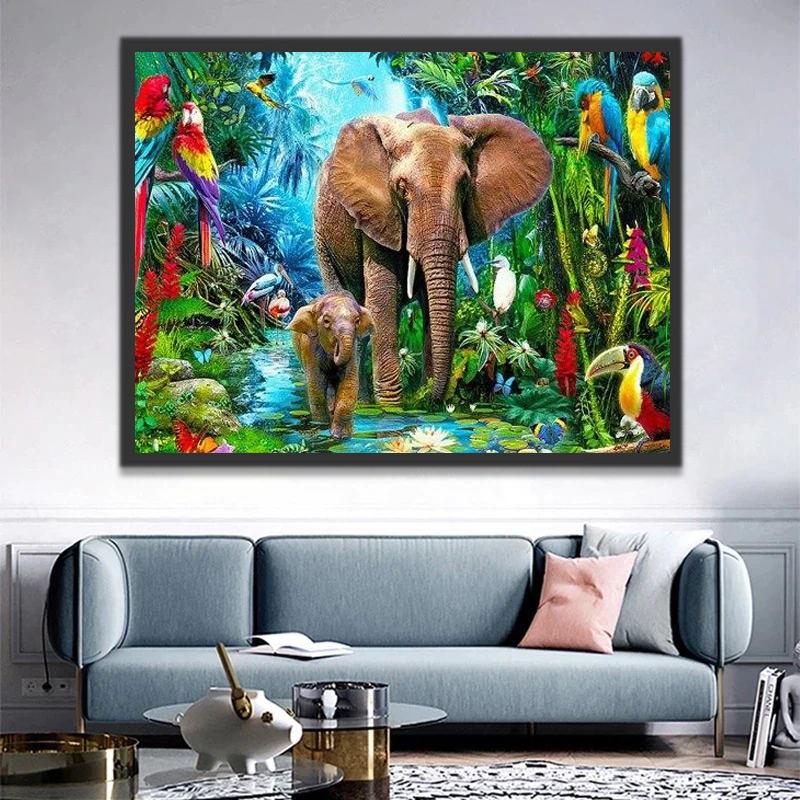 Elefante y Su Niño con Papagayos Pintar por Números