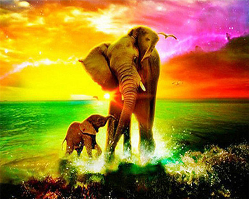 Elefante y Su Niño en el Agua Pintar por Números