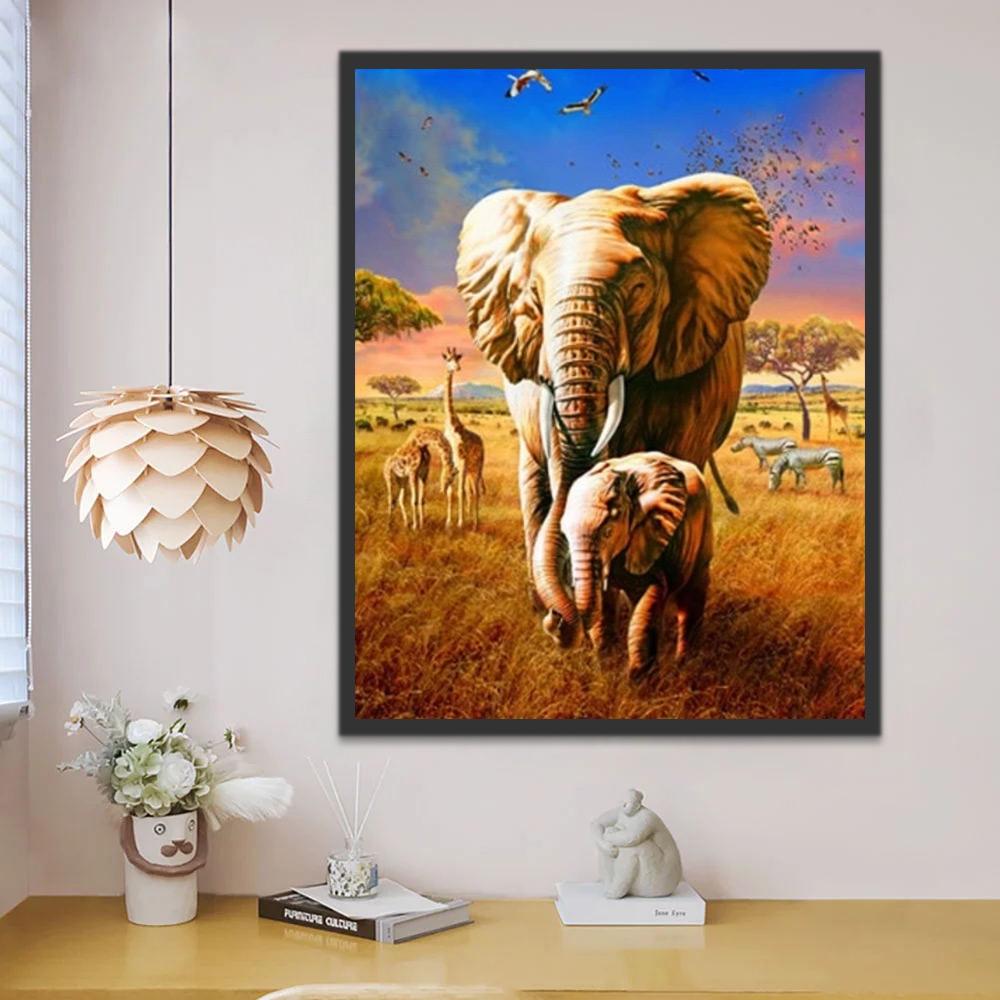Elefante y Su Niño en la Naturaleza Pintar por Números