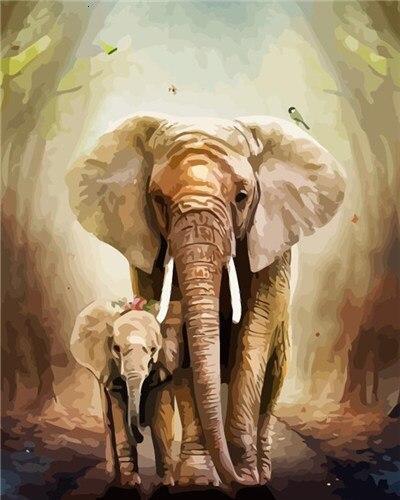Elefante y Su Niño Pintar por Números